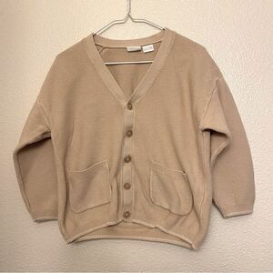 Zara Long sleeve button front Sweater Cardigan 100% cotton tan beige 4-5T